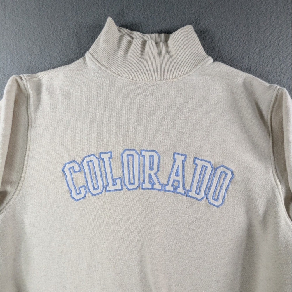 Aerie Womens Colorado Graphic Mock Neck Sweatshirt XS Oatmeal‎ Beige Blue